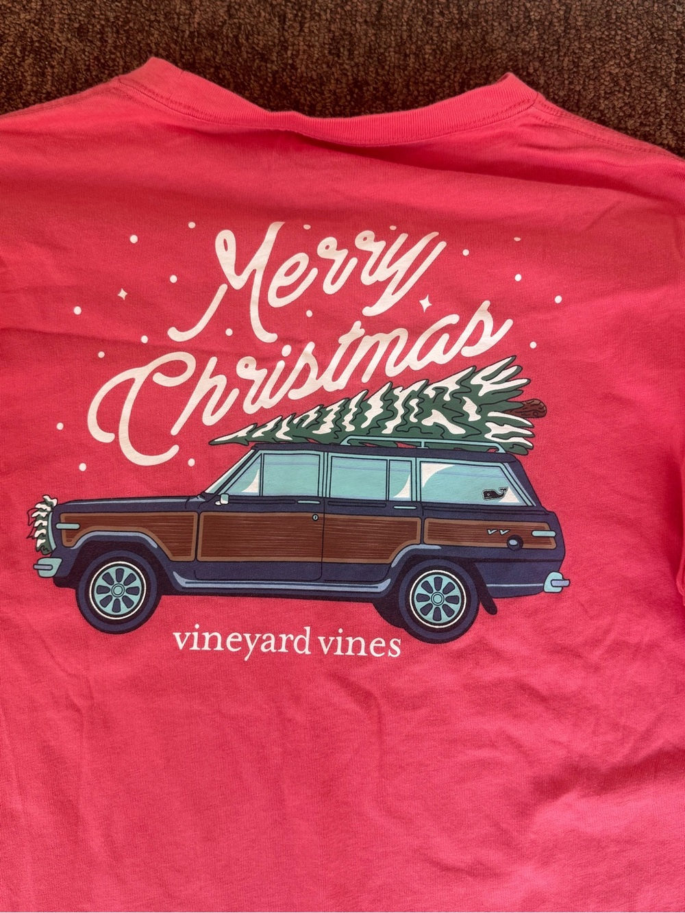Youth Vineyard Vines Merry Christmas Long Sleeve Tshirt - Pink - size 16